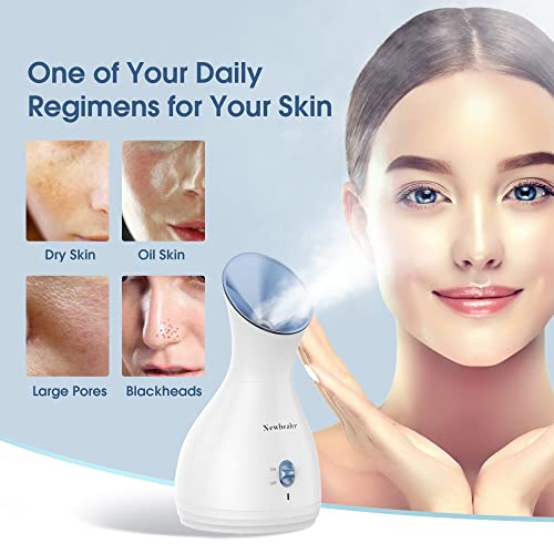 Newbealer 2in1 Facial Steamer, Hot Mist Facial Aromatherapy Humidifier Atomizer, Large Face Steamer Unclogs Pores Sinuses Moisturizing, Home Sauna Spa with Eyebrow Set (Blue, 170ml)