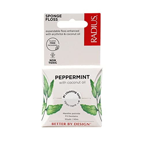 RADIUS Peppermint Dental Floss 55 Yards Vegan and Non-Toxic Oral Care Boost Total Tooth & Gum Protection Clear - Pack of 2