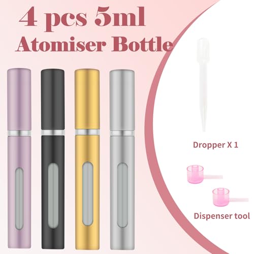 4pcs Mini Perfume Travel Bottle, Perfume Atomiser Refillable, 5ML Spray Bottles, Portable for Travel Holiday, Outdoor Activities and Business