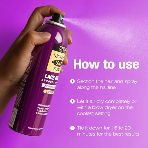 EBIN NEW YORK Wonder Lace Bond Lace Melt Aerosol Spray Vitamin E + Biotin | Extra Firm Hold Wig Adhesive Spray | seamless Natural Finish | 2.7 Fl Oz