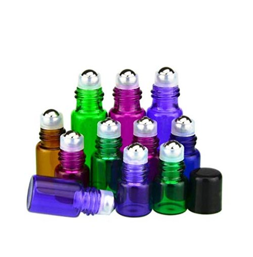 25 Pack 1ml (1/4 Dram) Colorful Glass Roll On Glass Bottles for Essential Oils,Empty Glass Vial with Stainless Steel Roller Balls Perfume Aromatherapy Travel Roll On Container-5 Color Options (Blue)