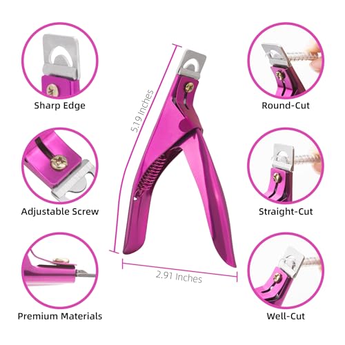 Yaya Acrylic False Nail Clipper with Magnets, Nail Tip Cutter with Length Measurement, 15Pcs Magnets (Rainbow) (Violet Red)