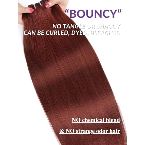 13A Double Drawn Reddish Brown Straight Human Hair Bundles, Full and Thick Copper Red 100% Brazilian Raw Hair 3 Weave Auburn Colored 33B Brownish Straight Bundles 10 12 14 Inch Sew In
