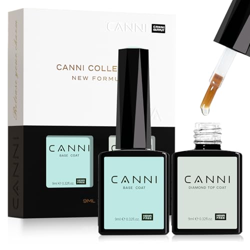 CANNI 2 Pcs 9ml Gel Base Top Coat Gel Polish Set - Shine Finish and Long Lasting, Soak Off LED Nail Lamp Base Top Coat DIY Nail Salon Manicure Gifts for Women