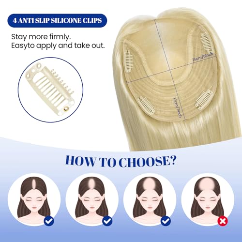 WORLDSTAR Hair Topper for Women Real Human Hair No Bangs 360¡Æ3D Coverage 6 * 7 Inch Base 16 Inch 75g #60 Platinum Blonde Top Extensions Pieces for Thinning Hairs Upgrade Lace Base (tp#60-16
