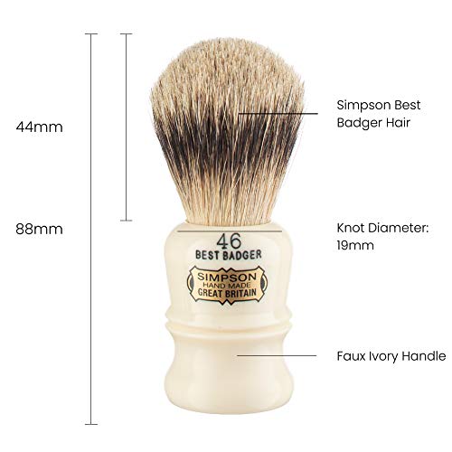 Simpsons Duke 3, D3 Best Badger Shaving Brush - High Density Knot, Hand-Turned Ivory Handle, Premium Wet Shave Experience Thick Luxurious Lather, Dense Extra Soft Bristles Deluxe Comfort & Performance