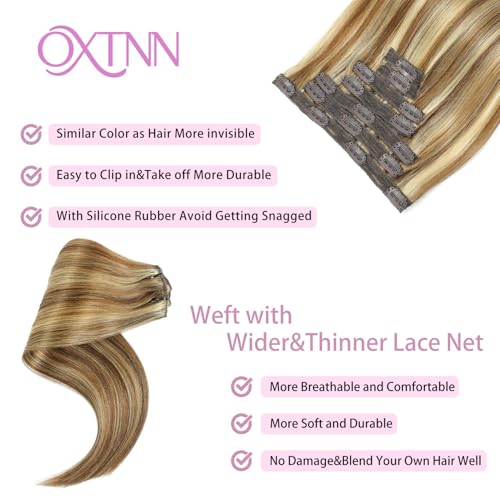 Clip in Hair Extensions Real Human Hair Chestnut Brown to Golden Blonde 22 inch 7pcs 100g/Pack, Human Hair Clip in Extensions, Salon-Grade Quality, Easy Comfort Wear for Women (#P6/22, 22 inch)