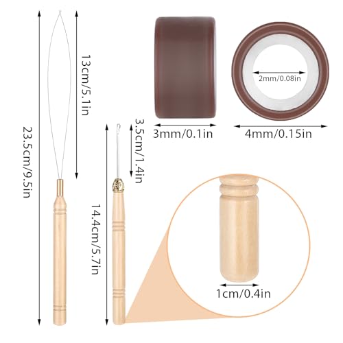 200Pcs Hair Extentions Beads 4mm Silicone Lined Micro Beads with Pulling Hook Needle, Bead Device Tool Kits for Hair Extensions(Dark Brown)