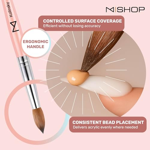 M ? Majesti Pink 100% Kolinsky Acrylic Nail Brush | Professional Acrylic Sculpting & Application Brush | Handcrafted Premium Nail Art Tool for Nail Technicians (#14)