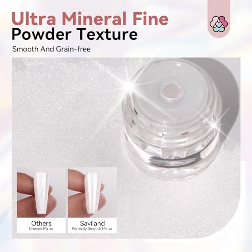 SAVILAND White Pearl Chrome Nail Powder: 1g Metallic Mirror Effect Unicorn Chrome Powder Iridescent Pearlescent Aurora Mermaid Pigment Glitter Dust Kit for DIY Nail Art Decoration Home & Salon Use