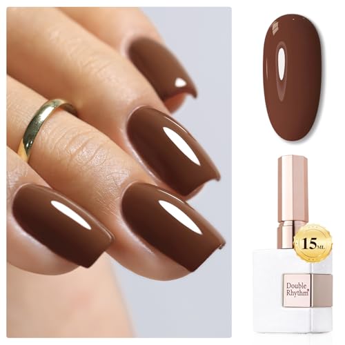 Double Rhythm Gel Polish 15ML Jelly Sheer Pastel Light Milky Color Pearl White Bottle 1 PC 0.5 OZ Full Size Nail Art Salon at Home (Deep Brown-D1446)