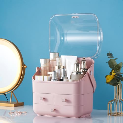 Large Makeup Organizer w Drawers Beauty Organizer Makeup Box Holder Vanity Organization Desk Countertop MakeUp Organizers Bathroom Counter Organizer Skincare Cosmetic Case Stand Dustproof Lid Gift