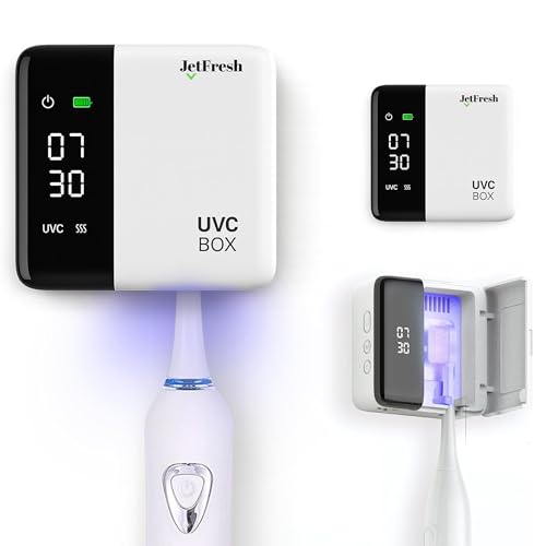 UV Toothbrush Sanitizer Holder & Cleaner with LED Clock Display & Hot Air Drying ? Wall-Mounted UV Tooth Brush Holder for Bathroom Decor, Travel Use, Rechargeable Portable Design, Fits All Brushes