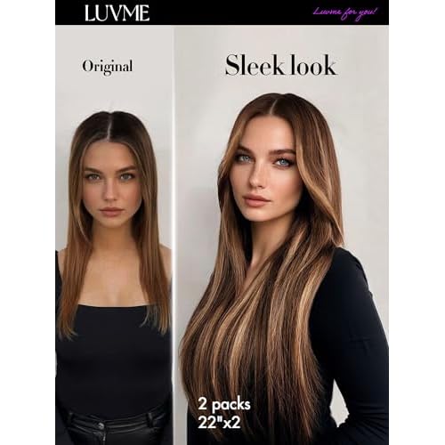 LUVME Straight Seamless 20inch 110g 7Pcs Clip in Hair Extensions Full Max Remy Human Hair Extensions, Highlight Color 100% Real Soft