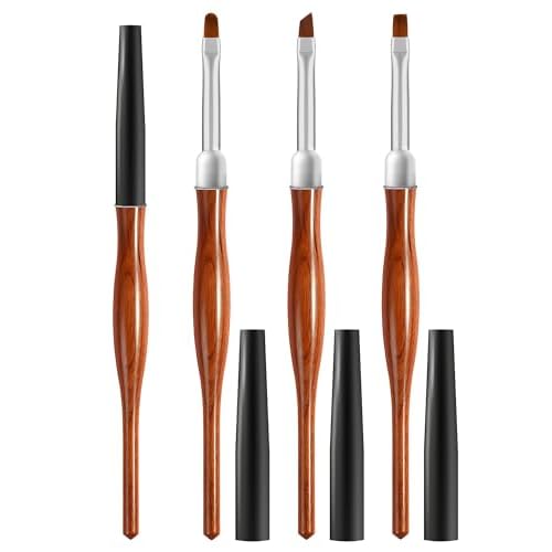 3PCS Nail Art Clean Up Brushes, Round/Angled/flat Acetone Resistant Gel Nail Polish Remover Brush, Nail Brushes for Tidying Up Polish Mishaps on Cuticles, and Nail Art Designs£¨Wood color£©