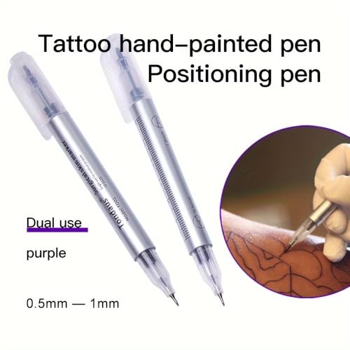 6pc Tattoo Markers With Paper Ruler for Eyebrow,Lips & Body Art, Tattoo Skin Marking Individually Wrapped For Freehand Drawing On Human Skin Purple