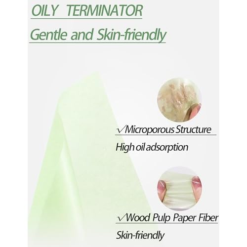 Oil Blotting Paper - 300 Sheets w/Mirror, Puff & Refills, Absorbs Excess Face Oil, Controls Shine, Gentle for Makeup Use