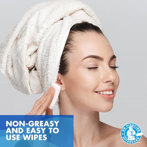Dr. Piercing Aftercare Wipes ? Piercing Aftercare | Saline Solution for Piercings - Keloid Bump Ear Piercing Cleaner ? Ears Lips Belly Nose Piercing Bump - Piercing Hole Cleaner (50 Count)