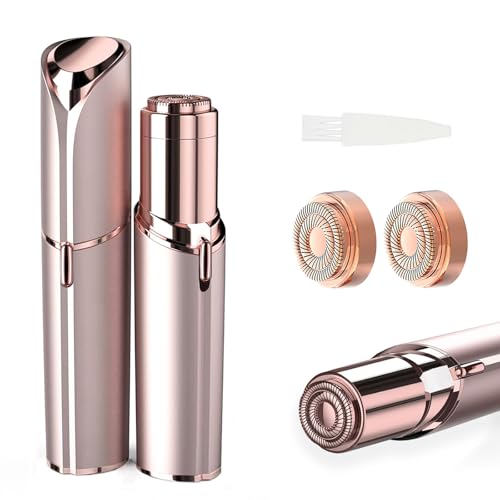 tuokiy Women Facial Hair Removal Device Battery Operated with 2 Replacement Heads, Ladies Face Shaver for Peach Fuzz Upper Lip, Chin, Facial Hair Remover for Women