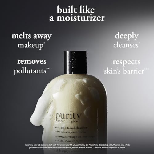 philosophy purity made simple one-step facial cleanser- with meadowfoam seed oil gently cleanses & melts away dirt, oil & stubborn makeup paraben-free face wash
