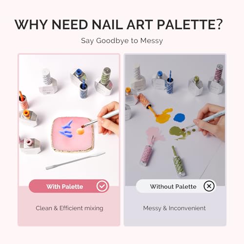 MelodySusie 2PCS Square Shape Resin Nail Art Palette Set with Stainless Steel Mixing Stick, Professional Color Mixing Board for Gel Polish, Acrylics, Pigment Blending, Salon and DIY Makeup Tool