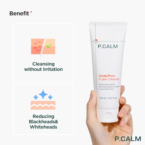 P.CALM Underpore Foam Cleanser ? Azulene for Deep Pore Cleansing, Blackhead & Whitehead Removal, Korean Vegan Facial Wash for Sensitive Skin (250ml / 8.45 fl.oz)