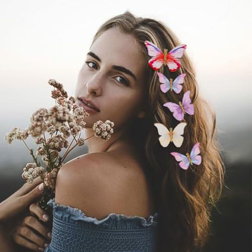 20Pcs Butterfly Hair Clips Moving Rainbow Glitter Clips Fairy Accessories for Women Hair Accessories for Teens Colorful Hair Clips