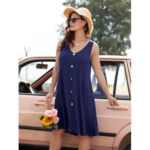 BELAROI Summer Dresses for Women Beach Tshirt Sundress V Neck Casual Swing Tank Dress Swimsuit Cover Ups Pockets