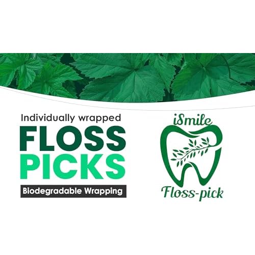 i-Smile Dental Floss Picks Individually Wrapped in Biodegradable Paper, Extra Mint Flavor, Promotes Gum Health, Shred Resistent