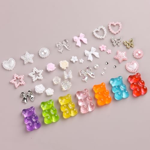 3D Nail Charms Bulk - Mix Assorted Colorful Nail Art Charms with Flowers, Hearts, Pearls, Butterflies, Bows & Crystals - Includes Pickup Tool
