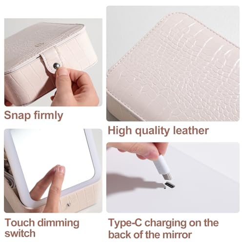 BS-MALL large Led Makeup Mirror Case Travel Makeup Brushes Set 15 Pcs ? LED Light Mirror with Makeup Sponge for Enhanced Beauty Routine Desk Stand Led Mirror