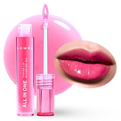 Lamel All-in-One Lip Oil - Lightweight, No-Sticky, Tinted, Plumping, Hydrating Lip Gloss - Lip Balm for Day & Night Use, Long-Lasting Lip Stain, Lip Glow Oil, Lip Plumper Tint - Pink Sparkle ¢à402
