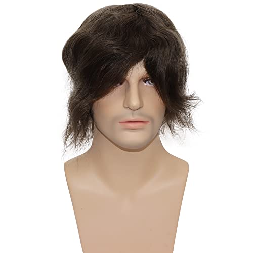 Men toupee Toupee for Men 0.06mm Ultra Soft Transparent Thin Skin All V-looped Natural Hairline Mens Hairpieces European Virgin Human Hair Systems Wigs 8x10 inches (#7 Lightest Brown Color)