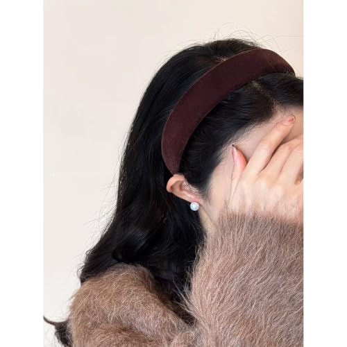 Deep brown Velvet Padded Headbands for Women Fashion Non slip Comfortable Head Bands for Women (Deep brown, one size)
