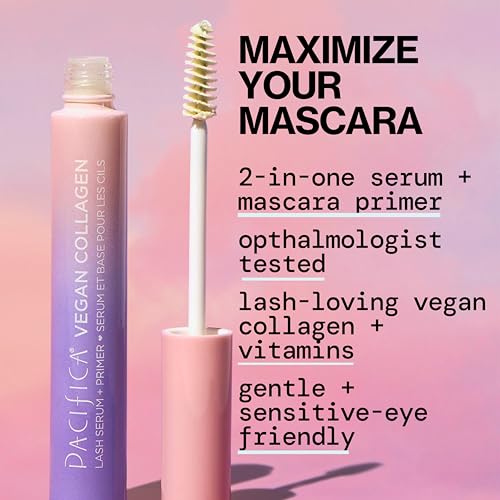Pacifica Vegan Collagen Eye Lash Serum & Clear Mascara Primer ? Conditioning Vitamin B & E Formula for Longer, Fuller Lashes, Eyelash Makeup Cruelty-Free Clean Ophthalmologist Tested