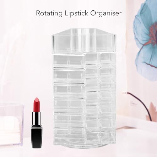 Lipstick Holder, 360 Rotating Cosmetic Lipsticks Tower Spinning Lipgloss Storage Display Holder, 53 Slots Lipsticks Organizer Clear Acrylic Cosmetic Display Case