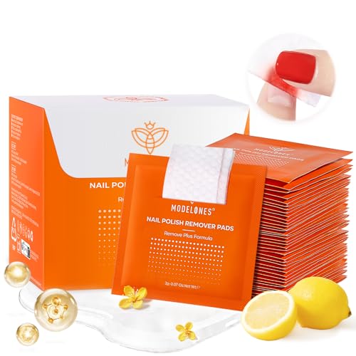 Modelones Nail Polish Remover Pads, Acetone Nail Polish Remover Wipes 50 PCS Professional Individually Wrapped Wet Wipes Easily & Quickly Lemon Smell Glycerin Moisturizing Big Size Portable