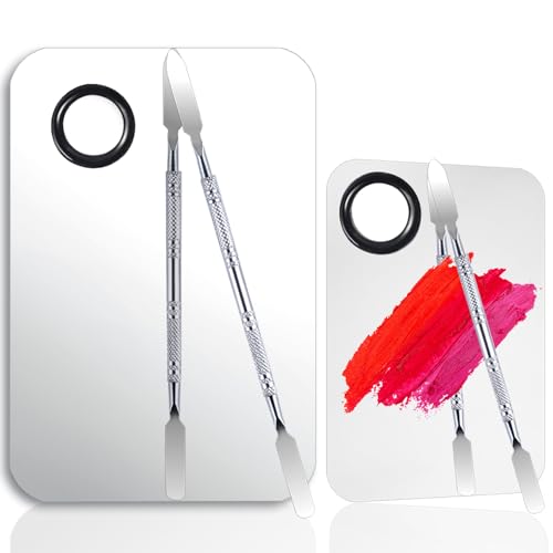 2 Set Makeup Mixing Palette,Stainless Steel Makeup Palette with Spatula Professional Make up Artist Must haves,Suitable for Mixing Foundation Make up Eye Shadow and Nail