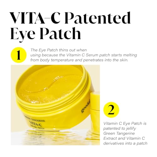 GOODAL Green Tangerine Vitamin C Eye Patches 60 Sheets ? Hydrating Gel Under Eye Masks for Tired Puffy Eyes, Korean Skincare, Glass Skin Look, Daily Self Care Essentials