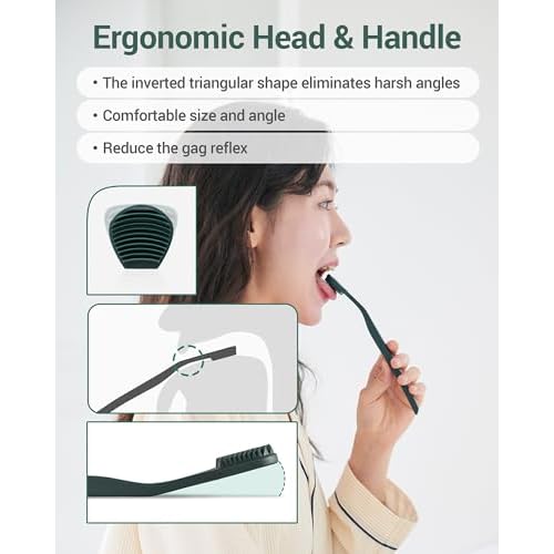 DEARCUS Korean Tongue Scraper with 3 Replaceable Heads - 100% BPA Free TPE Tongue Cleaner - Reduce Bad Breath & Without Hurt - Hygienic Scraper - Modern & Simple Design (White)