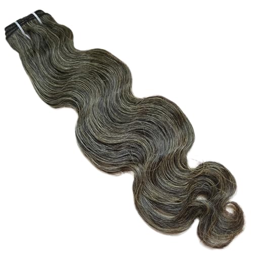 Clytie Raw Body Wave Salt and Pepper Gray Human Hair Bundles Unprocessed 18IN Grey Human Hair 1 Single Bundle, 5+ Years Long Lifespan 50% Grey Mixed 50% Black Color Virgin Hair Weave Weft