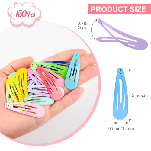 NEBURORA 150 Pcs Colorful Snap Hair Clips 30 Colors Hair Barrettes for Girls 2 Inch Hair Barrettes with Storage Case Hair Accessories for Women
