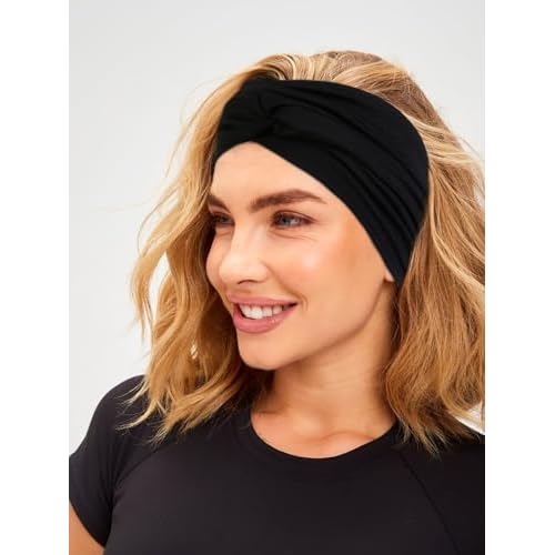 Wide Headbands for Women Black Stylish Head Wraps Multi Styles, Fashion Non Slip Head Bands for Women's Hair Thick Hairbands Extra Large African Sport Yoga Turban Headband Hair Accessories, 3 Packs