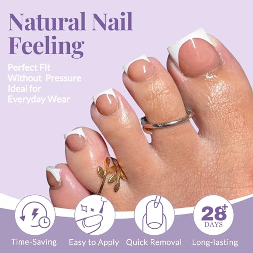 160pcs French Tip Toe Nail Press ons - Brown Press on Toenails for Women, Full Cover Toe Press on Nails with Adhesive Tabs, Fake Toenails Tips