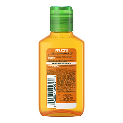 Garnier Fructis Sleek & Shine Moroccan Sleek Smoothing Oil for Frizzy, Dry Hair, Argan Oil, 3.75 Fl Oz, 1 Count (Packaging May Vary)