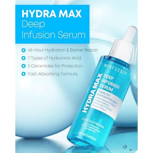 NINELESS HYDRA-MAX Deep Infusion Serum ?48hr Korean Hydrating Face Serum with Hyaluronic Acid, Panthenol - 5 Ceramides -Deep Moisture, Fast Absorbing, All Skin Types, 1.69 fl.oz.