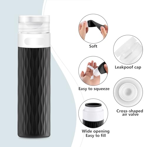 Travel Bottles for Toiletries, TSA Approved 3.4oz Travel Size Containers, BPA Free Leak Proof Silicone Traveling Bottles, Refillable Travel Essentials Kits for Shampoo Conditioner(4 Pack)-A