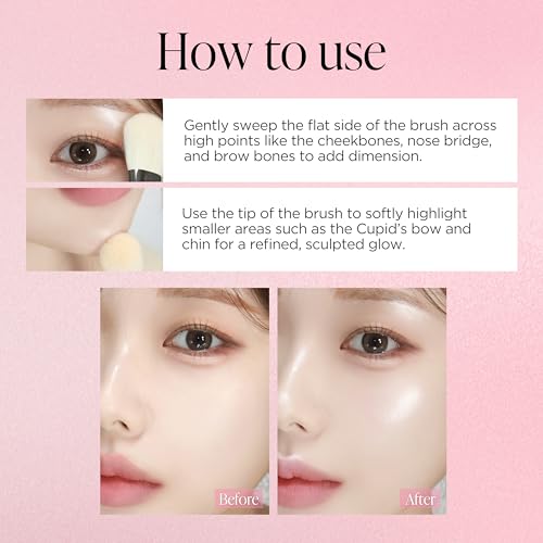 Piccasso 116 Highlighter Brush ? Soft Goat Hair Makeup Brush for Face, Ideal for Highlighting Cheekbones, Nose, and Jawline, Fluffy Blush Brush for Natural Glow, Professional Korean Beauty