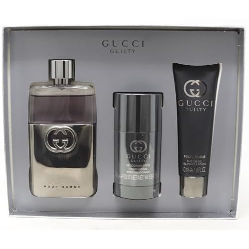 Gucci Guilty Pour Homme 3 Pcs Gift Set: Eau de Parfum 90ml Spray + 75ml Deo + 50ml Gel - Hard Box