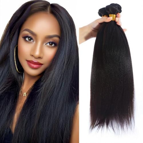 12A Human Hair Bundles 16 18 20 Inch 3 pcs Kinky Straight Bundles Human Hair 100% Unprocessed Brazilian Remy Virgin Hair Extensions Raw Quick Weave Sew In Glossy Billion Hair Bundles Natural Black